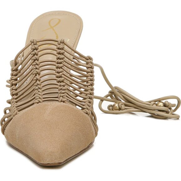 NEW SAM EDELMAN Suede Trinity Ankle Strap Dress Heels Sesame 2J4 - Picture 7 of 11